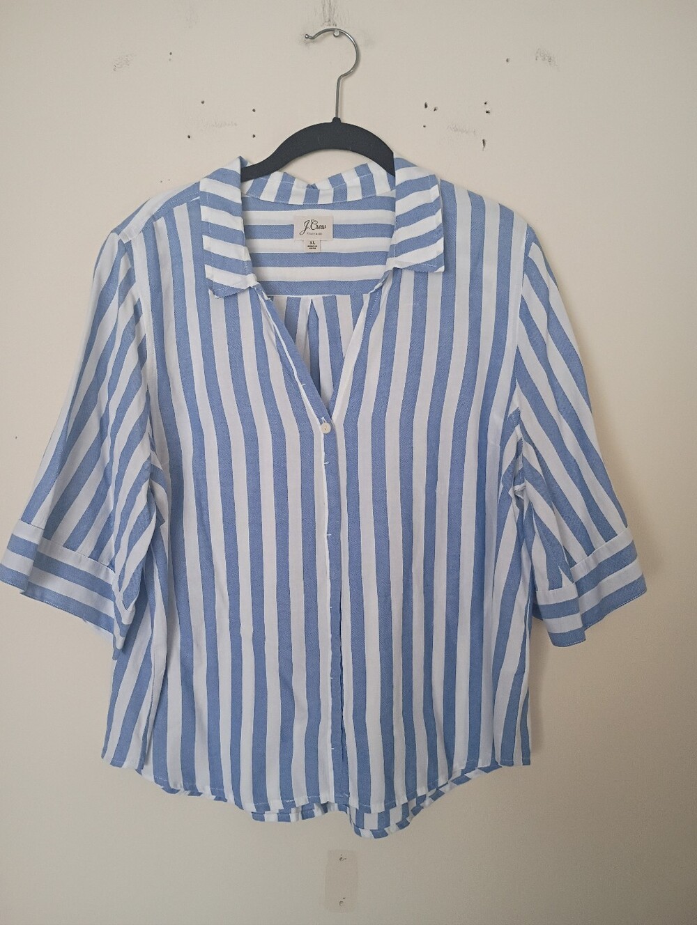 J. Crew Blue and White Stripe Flowy Popover 100% Cotton Shirt Size XL